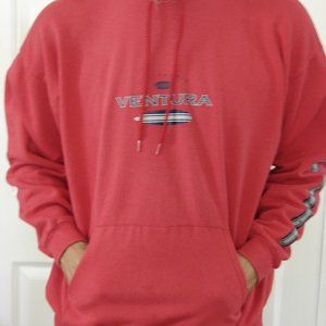 Lighter Tone Red Hoodie Ventura CA Surf Mens Womens Unisex Arm Stripe Surfboard